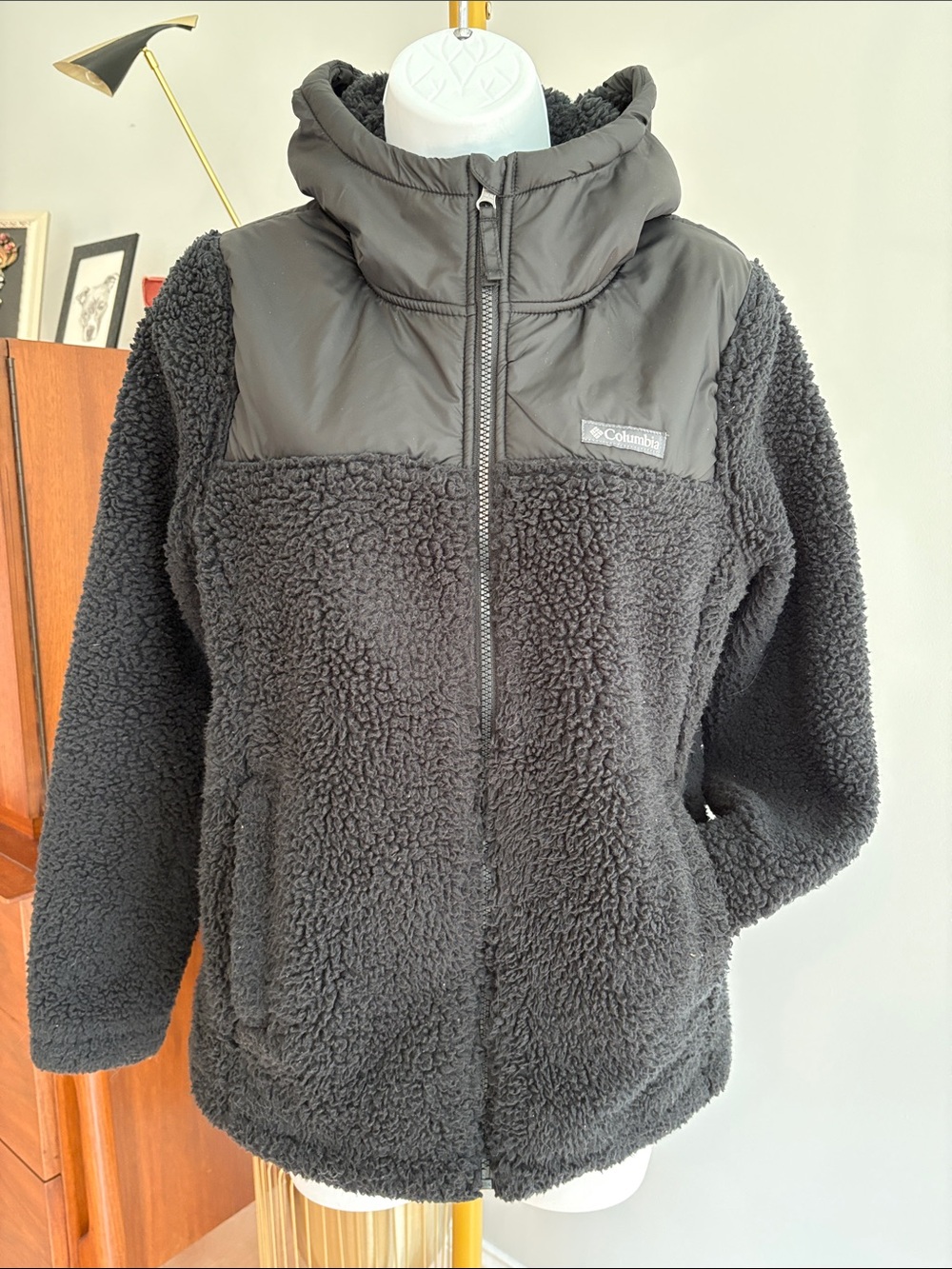 Columbia Black Sherpa Puffer-Trim Hooded Jacket